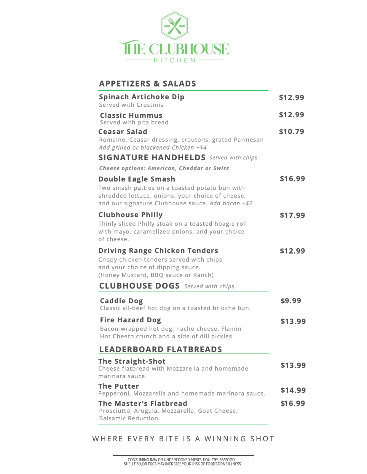 <p>Enjoy our adult & kid friendly menu while playing </p>